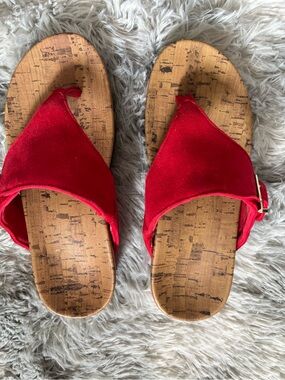 Vionic Red Suede Slide Sandals with Cork-Style Footbed